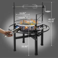 SEVOBAL Grill Cookware Round Iron Charcoal, Portable Outdoor BBQ Grill For Camping, Picnics, Durable High-Temp Surface, Black, 33.46"*33.46"*40.55"