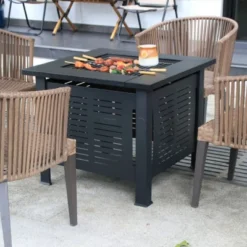 SEVOBAL Grill Cookware 2-in-1 Outdoor Fire Pit Table, Smokeless Square Patio Grill, Heater For Garden, Balcony, Terrace, Black, 26.37"*24.01"*9.05"
