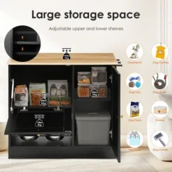 SEVOBAL Pet Bowl Hidden Bowls Feeding Station, Organizational Space For Pet Food And Accessories In Kitchen, Living Room, Black, 38.58"*19.29"*8.27" -Household Items GUEST a0470284 2769 44c2 820a f6d09c3d763c