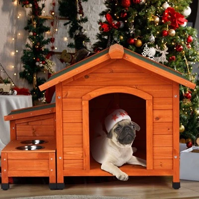 SEVOBAL Pet Crates And Houses Premium Wooden Dog House, Spacious Indoor, Outdoor Shelter With Food Storage, Feeding Station, Orange, 35.8"*29.1"*7.5" 5 SEVOBAL Pet Crates And Houses Premium Wooden Dog House, Spacious Indoor, Outdoor Shelter With Food Storage, Feeding Station, Orange, 35.8"*29.1"*7.5" - Image 3