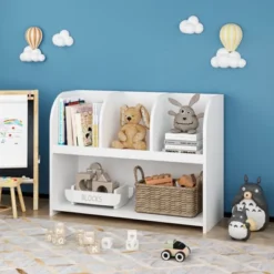 SEVOBAL Decorative Bookshelf Kids Bookcase With 4 Compartments, Storage Book Shelf, Toy Organizer For Children's Room, White, 31.5"*11.81"*23.26"