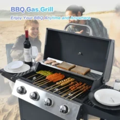 SEVOBAL Outdoor Grills, Griddles And Smokers 4 Burner Propane Gas Grill, BTU Outdoor BBQ With Foldable Side Tables, Black, 27.2"*18.1"*15" -Household Items GUEST a26002cd af39 4e9c 963e 91b9cc50e4a0