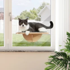 Sevobal Pet Tower, Cat Sill Window Perch With Cushion Bed Cover And Suction Cup, Sturdy Cat Hammock For Windowsill Bedside, Brown, 15.75"*7.48"*11.81"