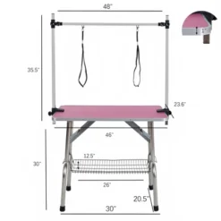 SEVOBAL Pet Grooming Tool 46-Inch Foldable Pet Grooming Table Stainless Steel Frame With Rubber Pads Adjustable, Pink, 46.00"*23.60"*30.00"