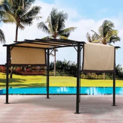 Sevobal Patio Umbrellas Outdoor Pergola Patio Gazebo, Retractable Shade Canopy, Steel Frame Grape Gazebo For Backyard, Beige, 141.73"*124.02"*90.55"