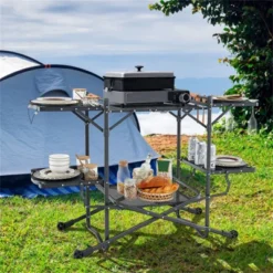 SEVOBAL Outdoor Grills, Griddles And Smokers Camp Kitchen Table, Foldable Outdoor Cooking Station For Camping And Picnics, Black, 75.03"*19.23"*6.24" -Household Items GUEST a7c80ceb 72ce 4b42 8d17 f5f4c0ec51fe