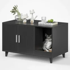 SEVOBAL Pet Crates And Houses, Modern Hidden Cat Box With Scratching Pad, For Living Room, Black, 33.5"*18.5"*19.9" -Household Items GUEST a90184ee a8e9 41dc a966 8d22ac834ca4
