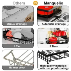 SEVOBAL 3-Tier Dish Drying Rack Drain Board Tray Dish Rack Utensil Cutting Board Holder Kitchen Organizer Kitchen Counter, Black, 16.97"*11.7"*5.66" -Household Items GUEST a9868efc c1ff 4c14 9fd1 07c178427752