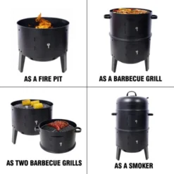 SEVOBAL Grill Cookware 3-in-1 Vertical Charcoal Smoker Grill, Portable BBQ Smoker For Camping, Backyard Cooking, Black, 20.25"*16.88"*32.63" -Household Items GUEST aaed157e 66a1 4ee9 8f40 a1bf97faf960