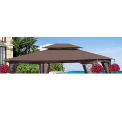 Sevobal Patio Umbrellas Patio Double Roof Gazebo Replacement Canopy Top Fabric, Uv-Resistant Material, Top Cover Only, Brown, 157.5"*118"*33.5" -Household Items GUEST ab615cf1 4989 4167 b755 cefea08a0759