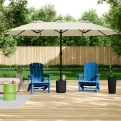 Sevobal Patio Umbrellas Large Double Sided Twin Outdoor Market Umbrella, Crank Handle For Deck, Lawn, Backyard, Sun Shade, White, 181.1“*106.2"*94.5"