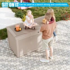 SEVOBAL Deck Boxes 260 Gal Outdoor Storage Deck Box, All-Weather Resistant Patio Deck Storage Box Container, Brown, 67.72"*32.20"*33.66"