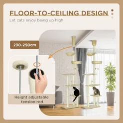 SEVOBAL Floor To Ceiling Cat Tree Adjustable Height, Cat Climbing Tower With Carpeted Platforms, Toy Balls, Beige, (21.25"*13.5"*98.5") -Household Items GUEST ac554de5 c0b6 4db5 819d cd5d11062969