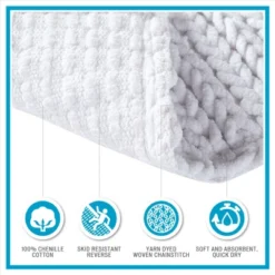 SEVOBAL Bathroom Rugs Bath Mat Rug Home Decor Carpet Shower Mat Home Decor Chenille Chain Stitch For Shower Room Bathroom Home, White, 40"*24"*0.5"