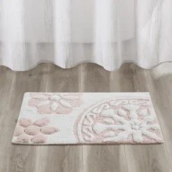 SEVOBAL Bathroom Rugs Bath Mat Rug Home Decor Carpet Shower Mat Home Decor Medallion Floral Pattern Shower Room Bathroom, Pink, 30"*20"*0.5"