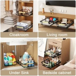 SEVOBAL Pull Out Cabinet Organizer Slide Out Drawer No Drill Pull Out Sliding Pull-Out Pantry Shelves Kitchen Bathroom, Black, 15.99"*11.31"*5.46" -Household Items GUEST afe57801 aca5 4bff 9c9d 91bbe877c37b