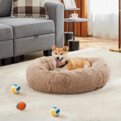 SEVOBAL Pet Beds Anti-Slip Round Fluffy Plush Faux Fur Cat Bed, Pet Bed For Dog Or Cat, Removable Pet Sofa Bed, Brown, 24.8"*24.8"*5.9" -Household Items GUEST b067a92e 7c85 47b0 897c 4903c440688b