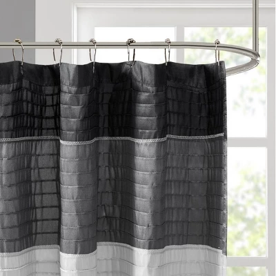 SEVOBAL Shower Curtain Faux Silk With Pintucked Detailing And Colorblock Design For Stylish Bathroom Decor, Black, 72"*72"*0.13" 5 SEVOBAL Shower Curtain Faux Silk With Pintucked Detailing And Colorblock Design For Stylish Bathroom Decor, Black, 72"*72"*0.13" - Image 3