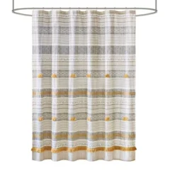 SEVOBAL Shower Curtain Cotton Stripe Printed With Tassel Pom Pom Detail For Bathroom, Gray Yellow, 72"*72"*0.13" -Household Items GUEST b117bad2 b1a8 4fe6 b501 0fbe4daf07d0
