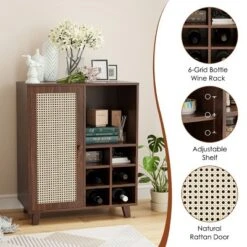 SEVOBAL 47" Sideboard Cabinet Storage Bar Cabinet With Rose Racks Buffet Cabinet For Home Living Room Kitchen Entryway, Brown, 15"*27.5"*33.8" -Household Items GUEST b204604b 4ba8 4420 ac96 8497c671165d