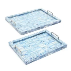 SEVOBAL Serving Platters 2 Set Handcrafted Checkered Serving Trays With Elegant Bone And Resin Set With Handles For Dining, Blue, 18"*11"*2.5" -Household Items GUEST b3acd78a 3b25 49b1 80f1 a87dad3b2e28