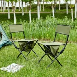 Sevobal Outdoor Portable Chairs 2PCS Folding Chair Set With Storage Bag And Anti Slip Feet For Camping And Patio, Green, 19.3"*15.35"*30.5"