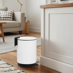 SEVOBAL Trash Can Kitchen Garbage Can Trash Cans Trashcan Round Stainless Steel With Soft Close Lid Step Foot Pedal Bathroom , White, 12"*9"*7"