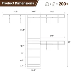 SEVOBAL Freestanding Coat Racks 5 Shelves And 4 Rods Heavy-Duty Wood Closet Organizer System， Adjustable Storage For Using, White, 15.8"*96.1"*75" -Household Items GUEST b5e9860f 3769 437e abd4 b65f6301cb04