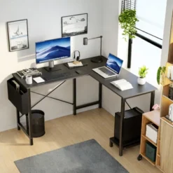 SEVOBAL Desks L Shaped Gaming Desk, Reversible Standing Desk With Storage Side Bag, Wooden Corner Computer Table For Home Office, Black 49Inches -Household Items GUEST b6be7670 b67b 41a9 8062 f7ee41edceab