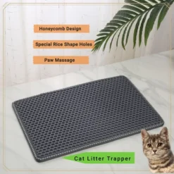 SEVOBAL Litter Box Mat With Double Layers Urine-Proof Non-Slip Litter Trapping Mat Easy Clean Kitty Litter Scatter Control, Gray, 54.5"*38.5"*2"