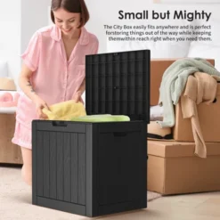 SEVOBAL Deck Boxes 30 Gal Outdoor Storage Deck Box, All-Weather Resistant Patio Deck Storage Box Container, Black, 22.09"*17.09"*20.87" -Household Items GUEST b8c327da 3d3b 4b77 8209 04b40134023f