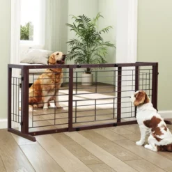 SEVOBAL Pet Crates And Houses Adjustable Wooden Pet Gate For Dogs Indoor Freestanding Dog Fence For Doorways Stairs, Deep Brown, 38.2"*17.7"*21.1"