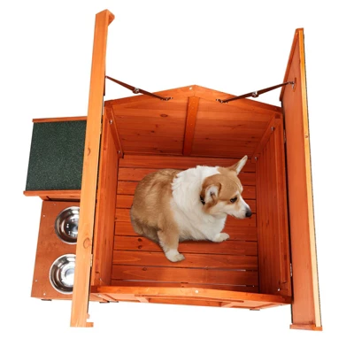 SEVOBAL Pet Crates And Houses Premium Wooden Dog House, Spacious Indoor, Outdoor Shelter With Food Storage, Feeding Station, Orange, 35.8"*29.1"*7.5" 6 SEVOBAL Pet Crates And Houses Premium Wooden Dog House, Spacious Indoor, Outdoor Shelter With Food Storage, Feeding Station, Orange, 35.8"*29.1"*7.5" - Image 4