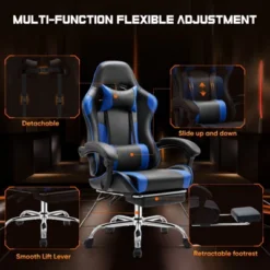 SEVOBAL Task And Office Chairs User Friendly Gaming Chair With Footrest And Adjustable Lumbar Support For Long Hours Of Play, Blue, 26.7"*25.3"*52.3" -Household Items GUEST b965ce26 ad7a 4825 960b 58263e9303e4