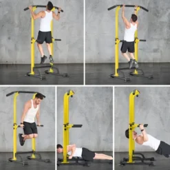 SEVOBAL Adjustable Pull Up Bar Dip Station 10 Height Settings 400LBS Capacity Multifunctional Home Gym Strength Exercise, Yellow, 29.13"*31.89"*82.68" -Household Items GUEST b9a20f5b 9d07 4d85 a239 005180be9811