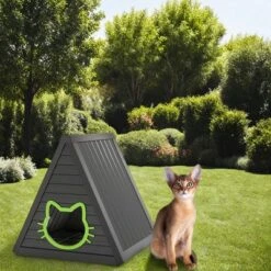 SEVOBAL Pet Crates And Houses Triangular Weatherproof Cat Shelter, Cozy Outdoor Indoor House With Escape Door, Black, 23.82"*25.59"*25.67" -Household Items GUEST baa101ee a2ae 49d2 9719 939ff0c1cc86