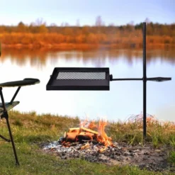 SEVOBAL Grill Cookware Folding Swivel 2-in-1 Portable Cooking Grate, Pan, Adjustable For Camping, BBQs, Fire Pit Cooking, Black, 25.2"*25.2"*32.3" -Household Items GUEST bab1ed27 cff2 451f b006 7048b04a6732