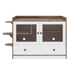 SEVOBAL Pet Crates And Houses Modern Glass Door Litter Cabinet Multi Function Pet Furniture Playful Design, Brown, 43"*23.6"*27.95" -Household Items GUEST bab34c41 8080 46b6 8a1a f36c4070536b