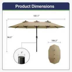 Sevobal Patio Umbrellas Double Sided Twin Outdoor Market Umbrella Extra Large With Crank Handle For Deck, Lawn, Backyard, Brown, 181.1“*106.2"*94.5" -Household Items GUEST bb569f0d fc99 4b23 8edd a9a338f9751c
