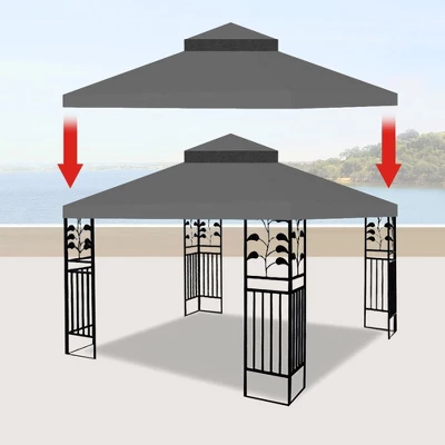 Sevobal Patio Umbrellas Outdoor Patio Gazebo Replacement Canopy, Double Tiered Gazebo Tent Roof Top Cover Only, Gray, 118"*118"*26.78" 3 Sevobal Patio Umbrellas Outdoor Patio Gazebo Replacement Canopy, Double Tiered Gazebo Tent Roof Top Cover Only, Gray, 118"*118"*26.78"