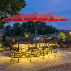 Sevobal Patio Umbrellas Large Double-Sided Rectangular Outdoor Twin Patio Market Umbrella With Light And Base, Red, 180"*180"*80.4" -Household Items GUEST bd0be8c3 b529 4093 8bc3 6d5dbb49c355