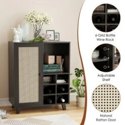 SEVOBAL 47" Sideboard Cabinet Storage Bar Cabinet With Rose Racks Buffet Cabinet For Home Living Room Kitchen Entryway, Black, 15"*27.5"*33.8" -Household Items GUEST bd23d255 2fec 4a9c ada7 2f2016da61a3