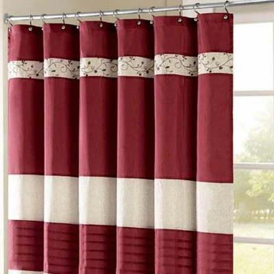 SEVOBAL Shower Curtain Faux Silk With Floral Embroidery And Pintucked Detailing For Elegant Bathroom Decor, Red, 72"*72"*0.13" 6 SEVOBAL Shower Curtain Faux Silk With Floral Embroidery And Pintucked Detailing For Elegant Bathroom Decor, Red, 72"*72"*0.13" - Image 4