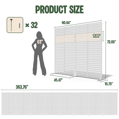 SEVOBAL 8pc Patio Screen Patio Privacy Porch Screen Patio Screens Paged Patio Decorative Screens Patio Screen Decor Outdoor, White, 363.76"*15.75"*72" 4 SEVOBAL 8pc Patio Screen Patio Privacy Porch Screen Patio Screens Paged Patio Decorative Screens Patio Screen Decor Outdoor, White, 363.76"*15.75"*72" - Image 2