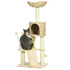 SEVOBAL Cat Tree For Indoor Cats, Cat Tree Tower With Scratching Posts, Ramp, Condo, Toy Balls, Platforms, Bed, Ramp, Beige (17.75"*15.75"*45.75") -Household Items GUEST bf3a402a ac39 4492 9255 775805299424