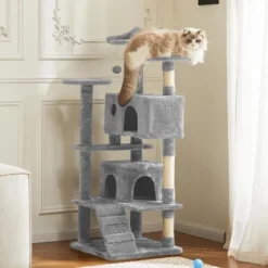 Sevobal Pet Tower Cat Tree Tower, Multi-Level With Sisal Grab Post, Indoor Apartment With Ladder, Plush Toys, Rest And Play, Gray, 19.7″*19.7″*53.14″ -Household Items GUEST bf5e18d3 0bd8 4914 83e6 3977675fd964