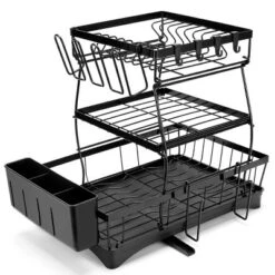 SEVOBAL 3-Tier Dish Drying Rack Drain Board Tray Dish Rack Utensil Cutting Board Holder Kitchen Organizer Kitchen Counter, Black, 16.97"*11.7"*5.66" -Household Items GUEST bf794330 1018 43bf 9005 1da1961eaa24