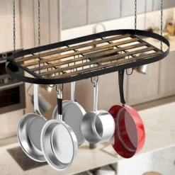 SEVOBAL 33" Oval Cookware Hanging Pot Rack Ceiling Mount Organizer 12 Hooks Pots Pans Storage Kitchen Easy Assembly, Black, 33.54"*17.36"*1.56" -Household Items GUEST bf86eab6 8c7d 421e 8eba 585b6f3f35e7