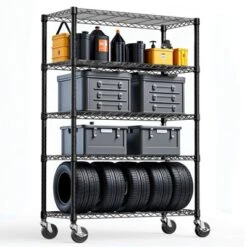 SEVOBAL Utility Storage Shelves 5 Tier Steel Shelving Unit With Wheels For Home Kitchen Office Or Garage, Black, 47.2"*17.7"*76.7"