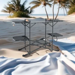 SEVOBAL Outdoor Grills, Griddles And Smokers Camp Kitchen Table, Foldable Outdoor Cooking Station For Camping And Picnics, Black, 75.03"*19.23"*6.24" -Household Items GUEST c3c330b5 f406 4460 b967 3c1a7e1b7526
